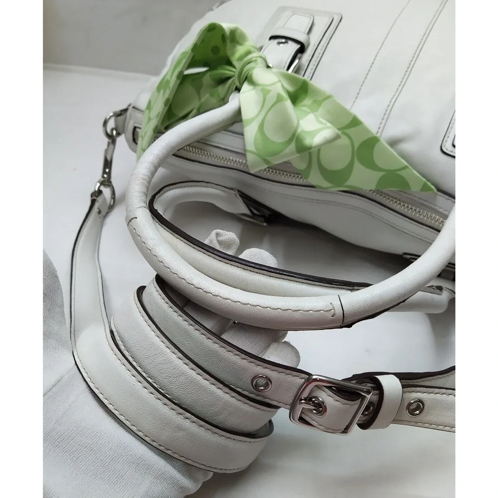 Coach Hampton White Leather Double Handle Zipper Closure Satchel Shoulder Bag